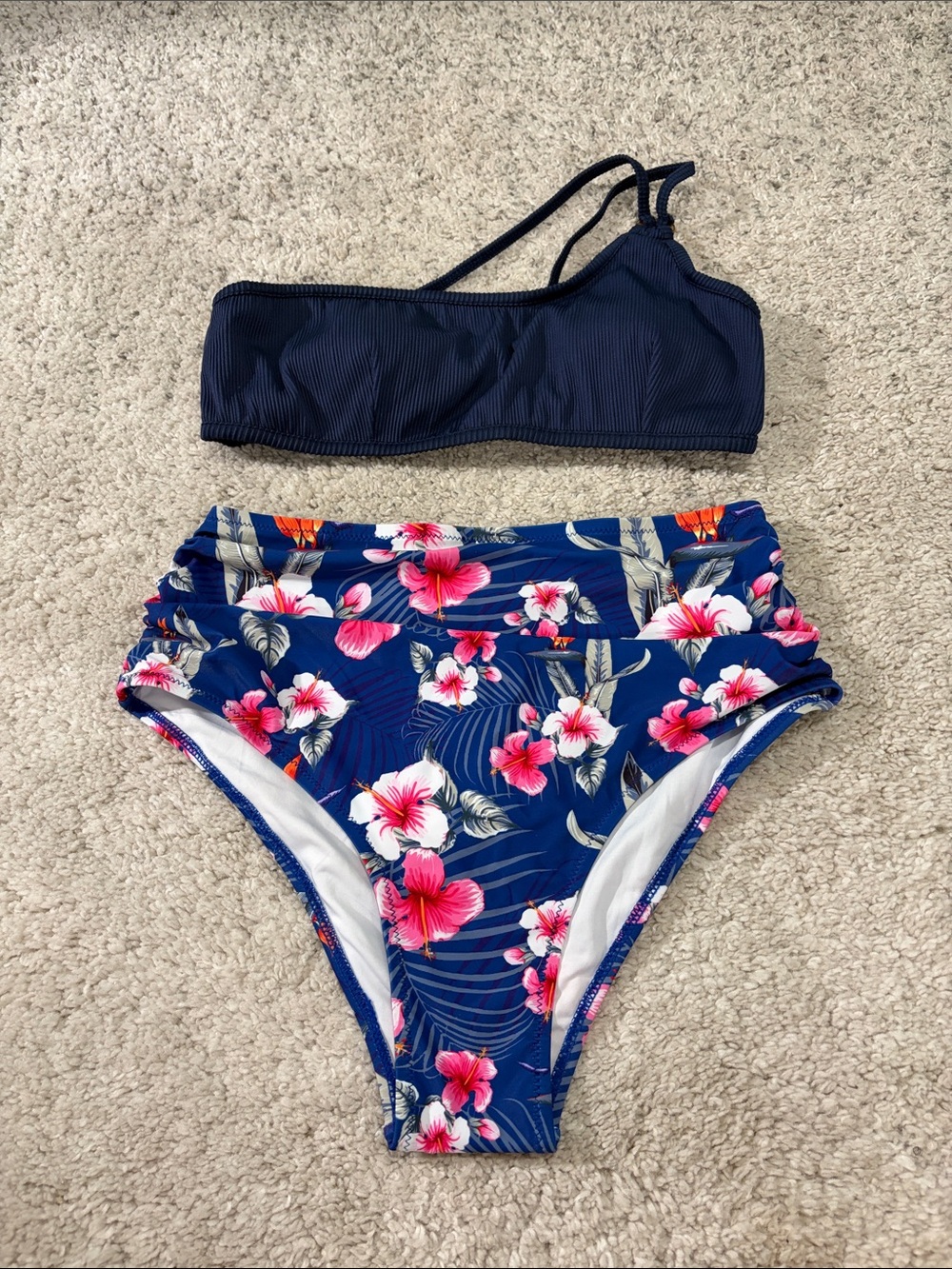 Women’s Navy Floral High-Waist Bikini Set Size L NWOT